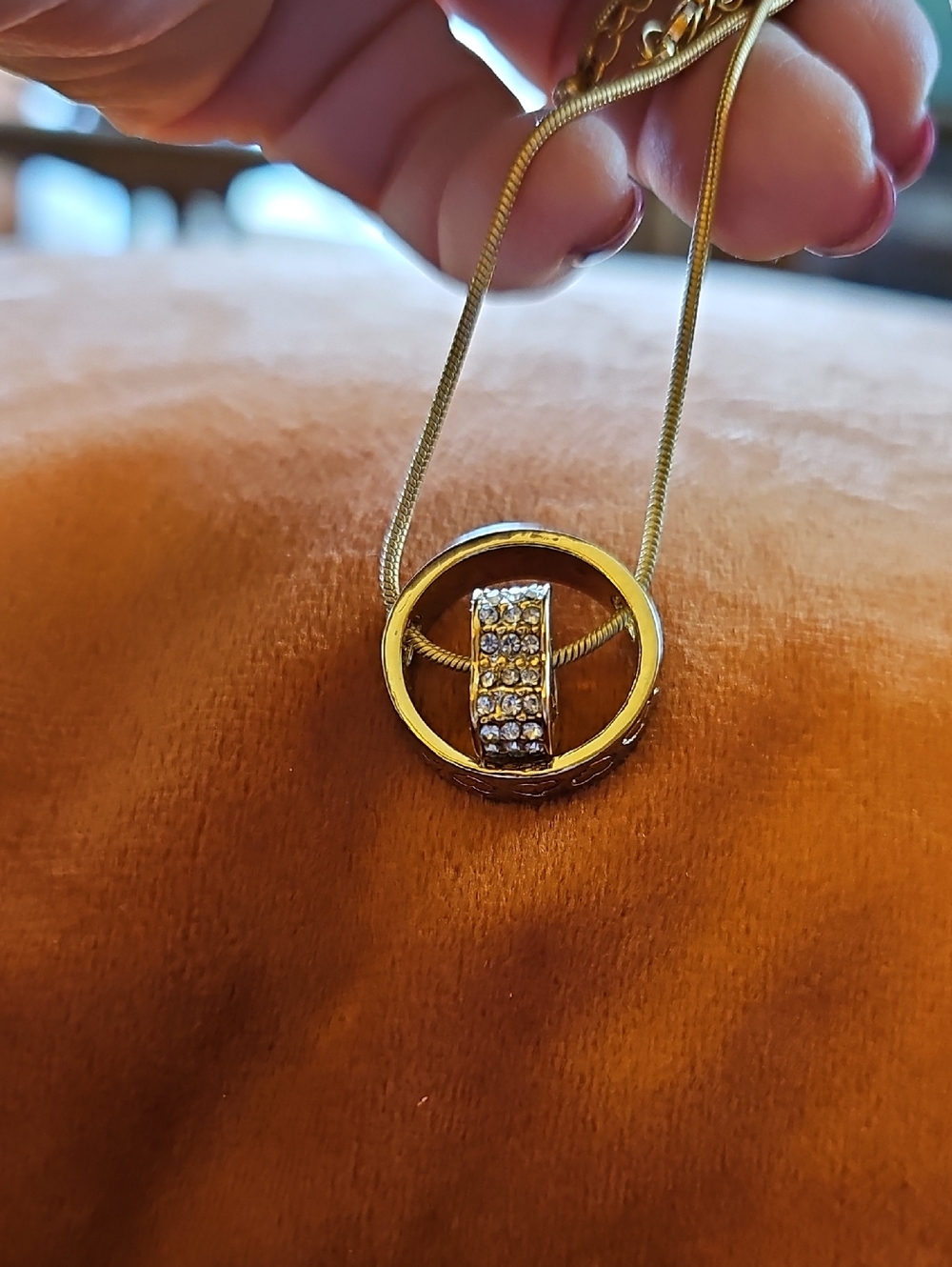 Gold Crystal Circle Pendant Necklace - Women Jewelry